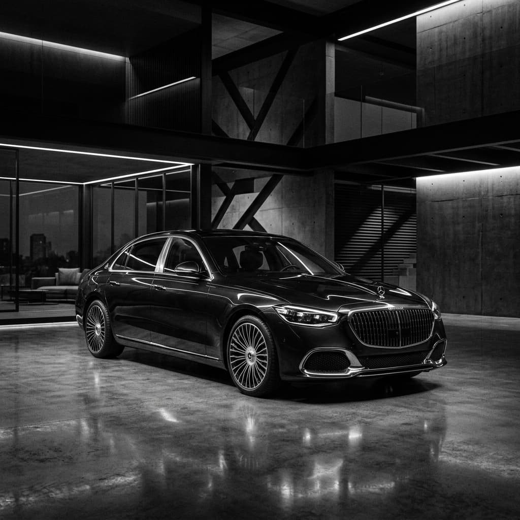 Luxury vehicle in garage